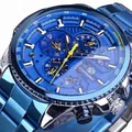 Montre mécanique automatique bleue pour homme avec cadran squelette et bracelet acier - Bracelet Bleu Cadran Bleu