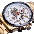 Montre mécanique automatique Forsining dorée pour hommes avec cadran multifonction blanc - Bracelet en Acier Or Cadran Blanc