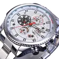 Montre mécanique automatique Forsining pour hommes avec bracelet argenté et cadran blanc. - Bracelet Argent Lunette Blanche Cadran Blanc