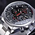 Montre mécanique automatique Forsining pour hommes avec un bracelet en acier inox - Bracelet Argent Lunette Blanche Cadran Noir