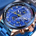 Montre mécanique automatique Forsining pour hommes avec cadran bleu et accents dorés - Bracelet Bleu Boîtier Or Cadran Bleu