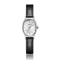 Montre à quartz ovale élégante pour femme avec bracelet en cuir noir et cadran argenté chic - Bracelet en Cuir (QT1013) / Noir Argenté