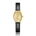 Montre élégante pour femme avec boîtier ovale doré et bracelet en cuir noir façon croco - Bracelet en Cuir (QT1013) / Noir & Or