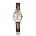 Élégante montre ovale dorée pour femme avec bracelet en cuir marron et cadran argenté - Bracelet en Cuir (QT1013) / Or Brun