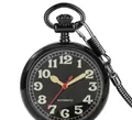Montre à gousset mécanique automatique noire classique avec chiffres arabes et chaîne. - Noir