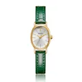 Montre élégante pour femme avec boîtier ovale doré et bracelet en cuir vert façon croco - Bracelet en Cuir (QT1013) / Or Vert