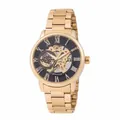 Close-up of Forsining men's gold automatic mechanical watch with skeleton dial texture - Gold (Gold Case Black Dial)