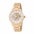 Close-up detail of Forsining men's gold stainless steel skeleton automatic mechanical watch - Gold (Gold Case White Dial)
