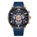 Reloj cronógrafo Megir para hombre con correa de silicona azul y caja de oro rosa - Caja Oro Rosa Bisel Negro Esfera Azul Correa Azul