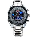TVG men's sports dual display watch with stainless steel strap and blue LED backlight - White