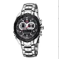 TVG dual display sports watch for men with silver stainless steel strap and black dial - As Shown