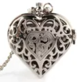 Elegante zilveren vintage holle hartvormige zakhorloge hanger ketting voor dames - Zilver