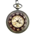 Antique bronze vintage mechanical pocket watch with hollow skeleton dial design - Arabic Numeral Scale