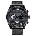 MINI FOCUS black multi-functional quartz watch for men with leather strap and textured dial - White Accents Black Case Black Strap (02)