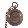 Vintage wooden pocket watch featuring a natural grain finish and antique bronze chain - Retro Scale Style (P981)