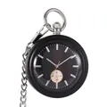 Vintage creative wooden pocket watch with dark wood grain dial and heavy silver chain - Independent Second Hand Style (P989)