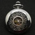 Montre de gousset mécanique automatique vintage argentée avec motif floral ajouré et couvercle - Argent