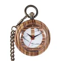 Vintage wood pocket watch featuring marble texture dial and thick antique bronze chain - Zebra Wood Pattern Style (P982)