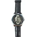 Montre automatique de luxe pour hommes avec bracelet en cuir noir et cadran squelette - Bracelet en Cuir Noir Boîtier Argenté