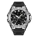 Reloj deportivo militar Sanda para hombre con doble pantalla impermeable y correa - Serie 3311 / 3311 Negro Plata