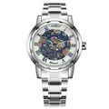 Detalle del reloj mecánico manual esqueleto Winner para hombre con números romanos azules - Plata Azul Esqueleto