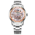 Detalle del reloj mecánico esqueleto Winner para hombre con correa bicolor plata oro. - Plata Blanco Interior Oro Rosa
