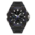 SAMDA men's military style waterproof digital analog sports watch in matte black finish - 3311 Black Blue