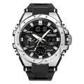 SANDA Men's waterproof multifunctional military sports digital watch in black and silver finish - 3313 Black Silver