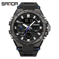 SANDA Men's Military Sport Watch featuring Black Dual Display and Vibrant Blue Accents - 3313 Black Blue