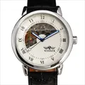 Reloj mecánico Winner para hombre con esfera de esqueleto, caja plateada y cuero negro - Blanco (Correa de Cuero)
