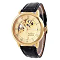 Reloj mecánico manual WINNER para hombre con esfera dorada esqueletizada y cuero - Dorado (Correa de Cuero)