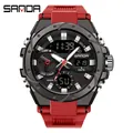 SAMDA men's military style waterproof digital-analog watch with red rubber strap - 3313 Red
