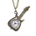 Vintage Taschenuhr in Gitarrenform aus Bronze mit präzisem Quarzwerk und langer Kette - Gitarrenform (P973)