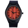 Minimalistisch herenhorloge met zwarte kast en rode houtnerf wijzerplaat SKU-variant. - Rood Houtnerf Wijzerplaat (QT800)