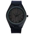 Minimalistisch herenhorloge met donkere houten wijzerplaat en zwart lederen bandje - Zwart Houtnerf Wijzerplaat (QT800)
