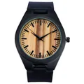 Minimalistisch herenhorloge met natuurlijk houten wijzerplaat en zwarte lederen band - Natuurlijke Houtnerf Wijzerplaat (QT800)