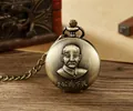 Vintage Quarz-Taschenuhr aus Bronze mit Sun Yat-sen-Relief und chinesischer Kalligraphie - Sun Yat-sen Porträt Relief Stil (P901) / Bronze