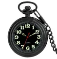Montre de poche rétro noire à quartz avec chiffres lumineux et une chaîne en métal assortie - Quartz Noir