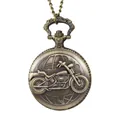 Vintage Quarz Taschenuhr aus Bronze mit geprägtem Motorrad Design auf dem Deckel - Motorrad Relief (P967)