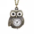 Vintage bronzefarbene Eule-förmige Quarz-Taschenuhr-Halskette-Anhänger Geschenk - Eulen Stil 2 (P971)