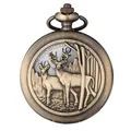 Vintage Quarz-Taschenuhr aus Bronze mit geprägtem Waldhirsch-Design auf dem Deckel - Doppelhirsch-Relief (Deer)