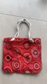 Bohemian style red ethnic pattern canvas tote bag featuring sturdy white rope handles - Red Cloud