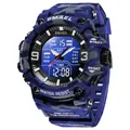 Montre de sport tactique camouflage bleu SMAEL pour homme avec double affichage LCD - Camouflage Bleu