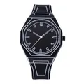 Modern black silicone quartz watch featuring unique 2D comic style with white sketch outlines - Black