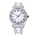 2D cartoon style white silicone quartz watch with bold black outlines and octagonal case - White