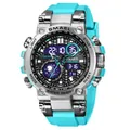 Montre de sport tactique SMAEL robuste avec bracelet en silicone cyan et double affichage - Montre de Sport Tactique Double Affichage (8093) / Bleu lac