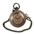 Vintage wooden pocket watch featuring quartz movement and a thick antique brass chain - Beige Wood Pattern Style (p981 Picture Color)