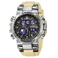 Montre de sport tactique SMAEL avec bracelet beige et cadran argenté à double affichage - Montre de Sport Tactique Double Affichage (8093) / Beige