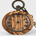 Vintage zebra wood quartz pocket watch with classic Roman numerals and bronze chain - Zebra Wood Roman Numeral Style (Picture Color)