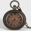 Vintage wooden quartz pocket watch featuring Roman numerals and an antique bronze chain - Steampunk Wood Grain Style (Picture Model 1)